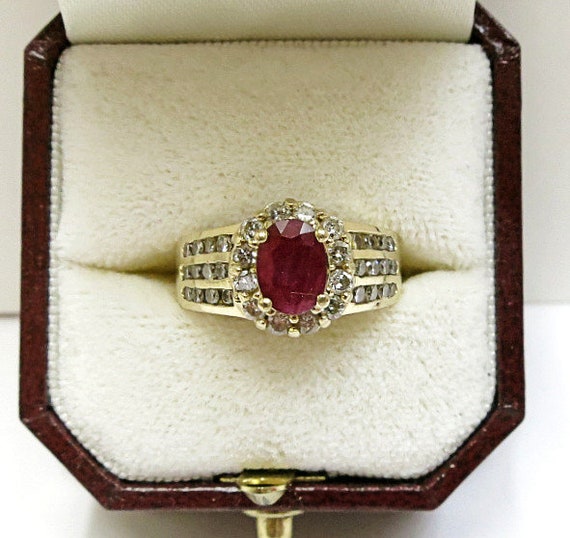 ruby engagement ring diamonds and 14k yellow gold… - image 1