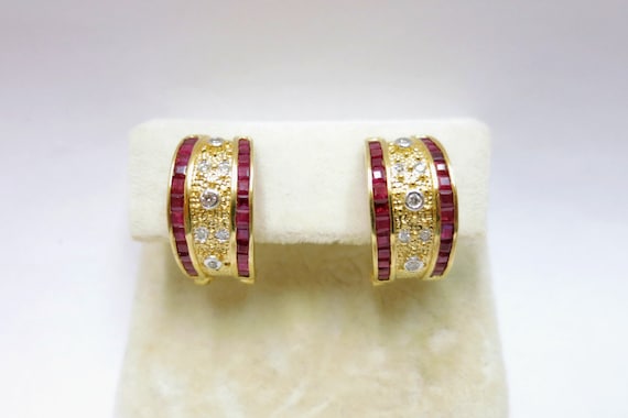 ruby and diamond 14k gold earrings | ruby gold ea… - image 1