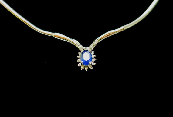 sapphire diamond halo 14k necklace| diamond halo … - image 1