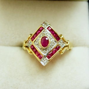 ladies ruby and diamond 14k yellow gold ring | ruby diamond ring
