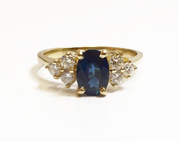 Vintage 14k Yellow Gold Blue Sapphire Ladies Engagement Ring - Etsy
