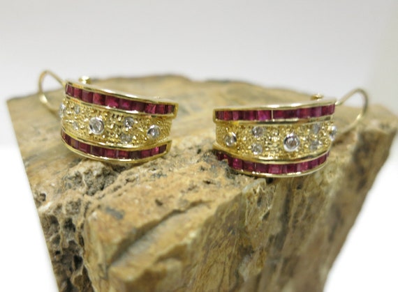 ruby and diamond 14k gold earrings | ruby gold ea… - image 3