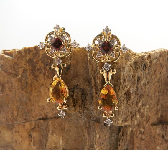garnet citrine diamond chandelier earings | chand… - image 1