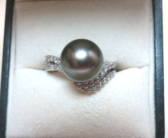 tahatian pearl 14k white gold ring 10mm size 7 | … - image 7