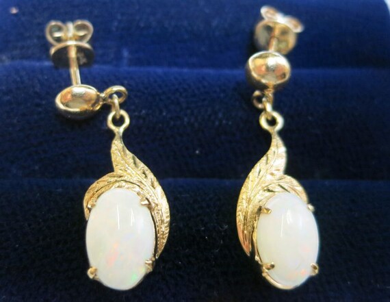 ladies fine estate opal dangle yellow gold 14k ea… - image 4