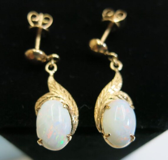 ladies fine estate opal dangle yellow gold 14k ea… - image 3