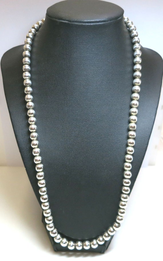 sterling silver bead necklace signed 24" | mexican