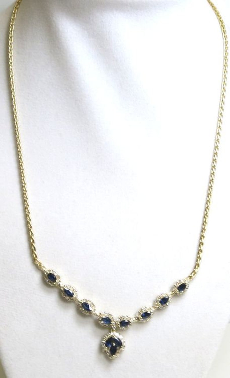 Diamond and Sapphire Necklace 4 1/2 Carats Total 18k 16 Inches in