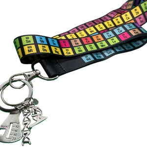 Chemistry Periodic Table Rainbow Lanyard - Great for Chemistry Gift and Science Teacher Gift - Incudes Nerdy Geek Keychain Charm