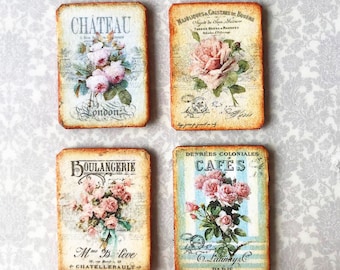 LOT Dollhouse shabby chic Miniature French CAFE ROSE Sign 1:12 antique ephemera