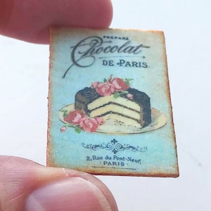 Miniature Dollhouse bakery kitchen signs PARIS baking chocolate CAKE blue