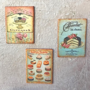 Miniature Dollhouse Baking Signs 1:12 Vintage Pink Cupcakes FRENCH Chocolate LOT