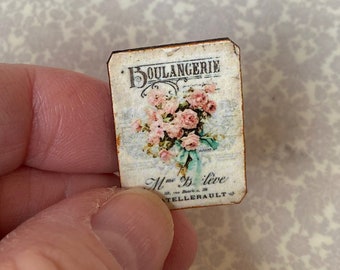 Dollhouse Miniature French Bakery Sign PINK ROSES Baking 1:12 Trade Sign