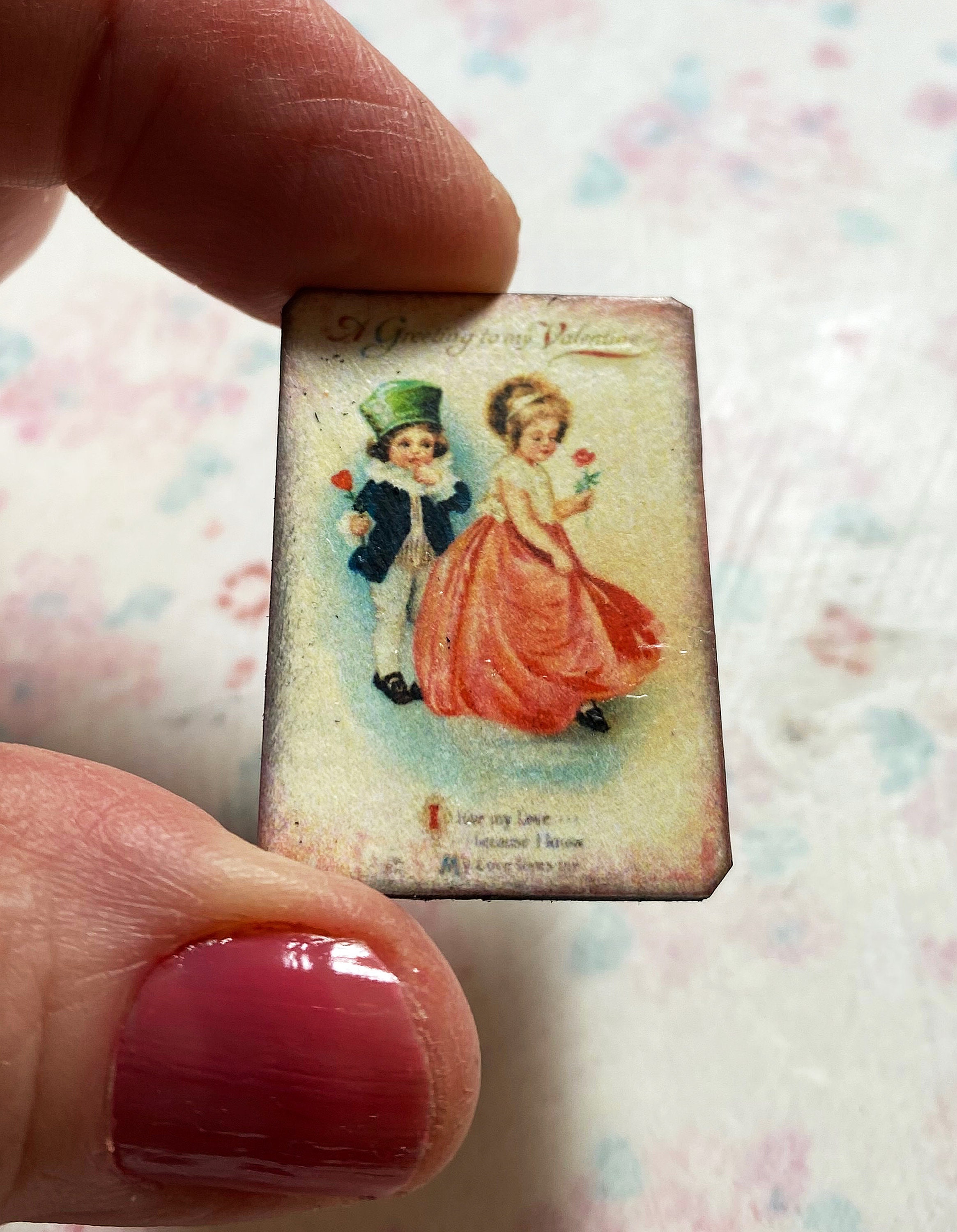 Miniature Dollhouse Valentine dancing girl boy 1:12 Vintage Colonial children 