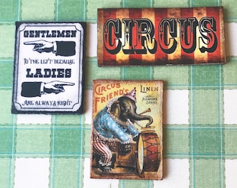 Miniature Dollhouse Vintage CIRCUS posters Elephant playing drum 1:12 signs LOT