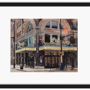 Teatro lírico al atardecer, Sommer Simpson, impresión firmada por el artista, Birmingham, Alabama, pintura de paisaje urbano