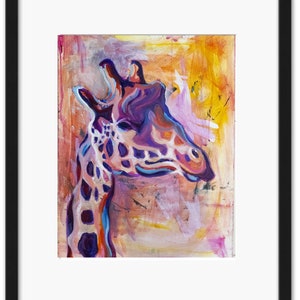 Giraffe Colorful Abstract Animal Painting, Artist-Signed Print