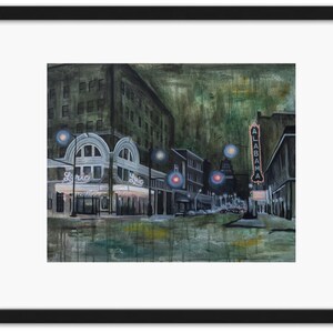 Birmingham Theatre District at Night, Sommer Simpson, Artist-Signed Print, Birmingham, Alabama, Cityscape Painting
