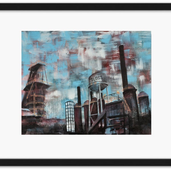 Sloss Furnaces, Sommer Simpson, Artist-Signed Print, Cityscape Painting, Birmingham, Alabama