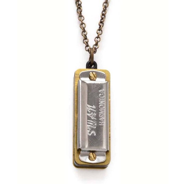 Collier harmonica, collier unisexe, collier harmonica en argent, collier musical, collier fonctionnel, collier amusant, collier musique