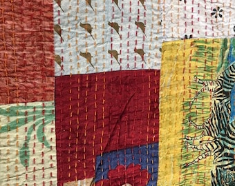Kantha Poduszka Patchwork Poszewka na poduszkę Dekoracyjna poduszka Retro Poduszka Boho Wystrój domu Indyjski Vintage Przeróbka Poszewka na poduszkę