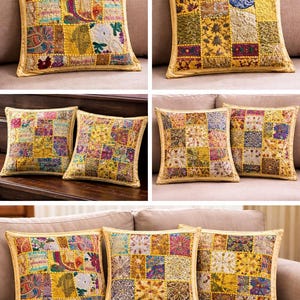 Cushion pillow cover decorative patchwork bright multi color Bohemian Halloween gifts holiday home decor Indian repurpose fabric patch 16 in