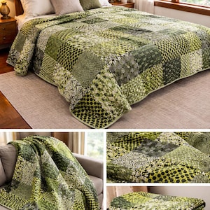 Green Quilt 100 Percent Cotton Quilt Ethnic Bright Boho Quilt Patchwork Quilt Handmade Kantha Bed Cover Throws Quilt Holiday Green Bed linen