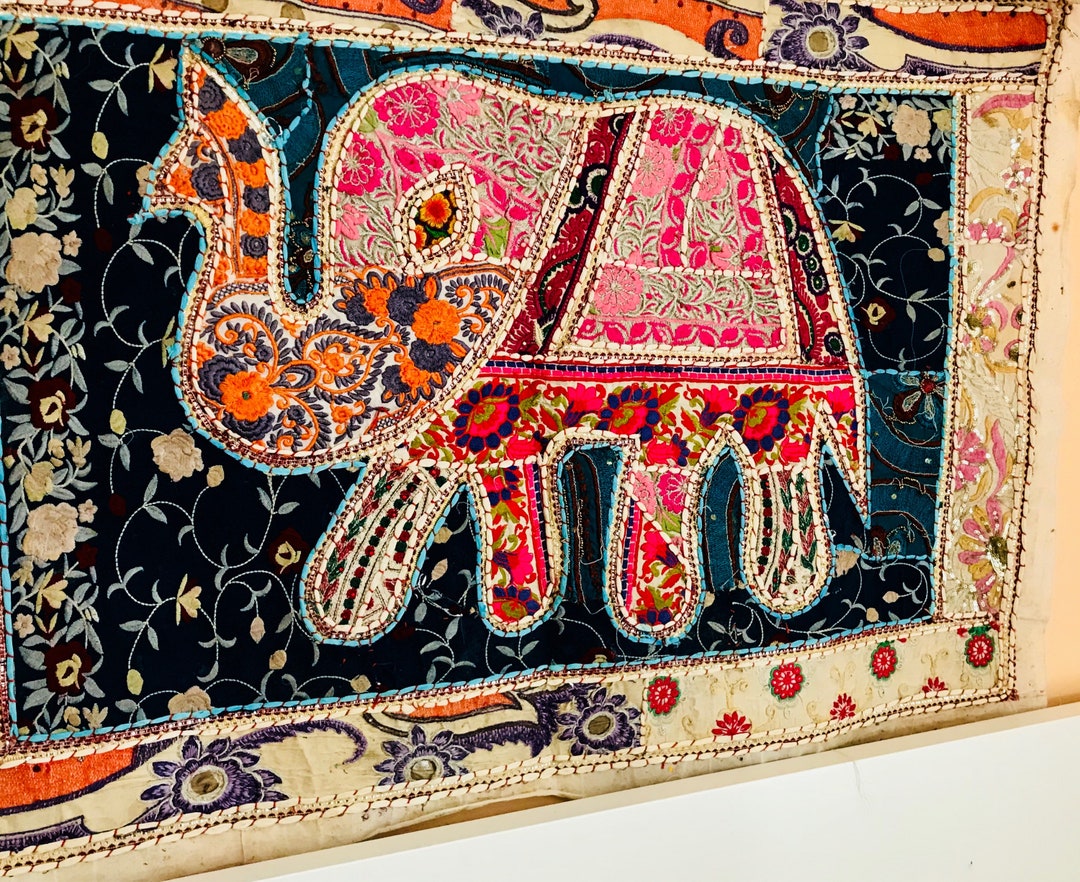 Elephant Wall Hanging Animal Tapestry Patchwork Embroidery Vintage ...