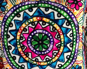 Pillow Cover Decorative Cushion Cover 100% Cotton Bohemian Spring Home Bright Indian Cushion Mandala Print kutchi Embroidery Gift for Women
