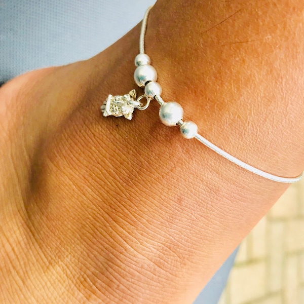 Sterling silver anklet bracelet for women 925 owl bead dangle charms anklet boho dangly anklet gifts for her friend teen age girls jewelry