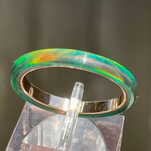 Olive Green Opal rings 2mm width, 14K Gold filled, Rose Gold filled or Silver Band, Kyocera Opal