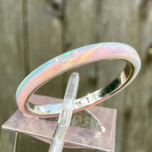 Pink Snow Opal rings 2mm width, 14K Gold filled, or Silver Band, Kyocera Opal