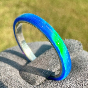 Blue Pacific Opal rings 2mm width, 14K Gold filled, or Silver Band, Kyocera Opal