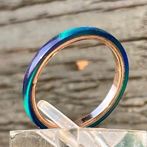 Ocean Blue Opal rings 2mm width, 14K Gold filled, or Silver Band, Kyocera Opal