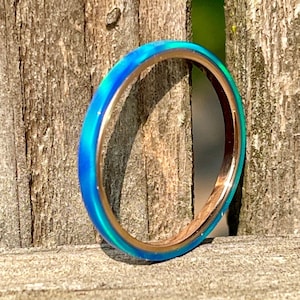 Sleepy Blue Opal rings 2mm width, 14K Gold filled,  or Silver Band, Kyocera Opal