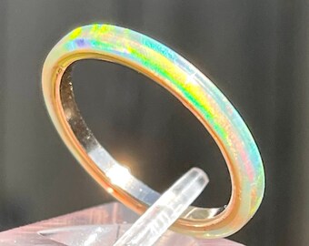 Lime Soda Opal rings 2mm width, Silver Band, Kyocera Opal