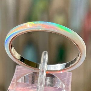 2mm Rainbow White Opal on 14K Gold filled, Sterling Silver, Stackable Wedding Band, Kyocera Opal