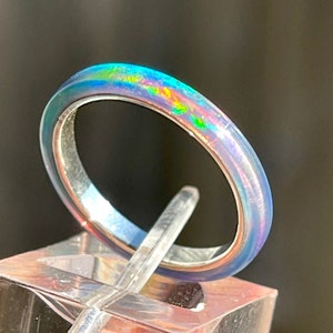 Anillos de ópalo azul real gris de 2 mm de ancho, banda de plata, ópalo Kyocera