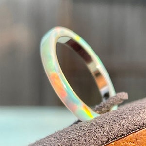 Fire & Snow Opal rings 2mm width, 14K Gold filled, or Silver Band, Kyocera Opal