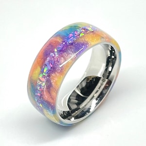 8mm Champagne Rainbow DiamondCast Ring with Opal inlay - LIMITED SUPPLY AVAILABLE