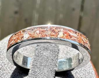 4mm Silver Pet Cremation ring with Rose Gold flakes, Memorial Ring, Remembrance Ring, Ashes Ring, For Pet Remains Only