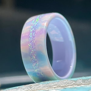 Purple Unicorn Ring with Opal inlay - Purple Ceramic Band, Multi Lavender Opals, Hypoallergenic Ring