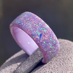 Lavender Dream Ring - Crushed Opals and sparkle pigment crafted onto a hypoallergenic Lavendar Band,  6mm or 8mm widths available