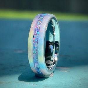 Unicorn Poop Ring with Opal inlay - 6mm width - Diamond dust ring - DiamondCast  - colorful ring - unique rings - vibrant ring - resin ring