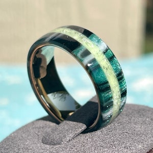 Emerald Green Diamond Dust ring Quartz Glow inlay DiamondCast - Green Black Ring - Resin Ring - Emerald Ring - Mens Wedding Ring - Glow Ring