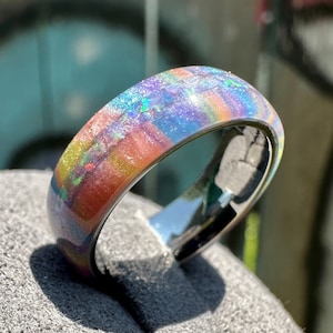 Champagne Rainbow DiamondCast Ring with Opal inlay, 6mm width - LIMITED SUPPLY AVAILABLE