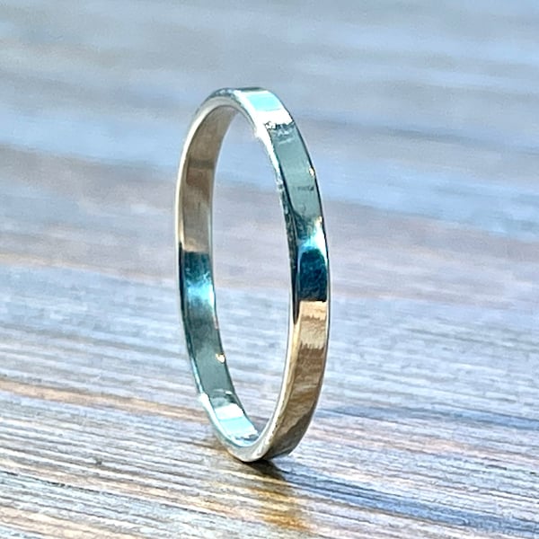 2mm Modern Argentium Silver Stackable Ring, Tarnish Resistant, Bright Silver Color, Handmade with 935 stamp inside band