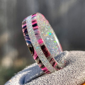 6mm Derby Girl Prismatic Ring, handcrafted from DiamondCast containing real silver, special holographic polymers and genuine diamond flakes