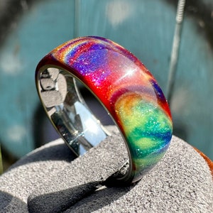 8mm wide Rainbow Ring - DiamondCast Resin with the Sparkle of Genuine Diamonds