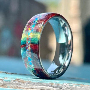 8mm Rainbow Ring with Opal inlay, DiamondCast Diamond Dust Handmade Ring